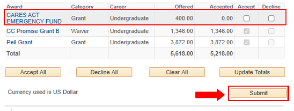 Accept award amount