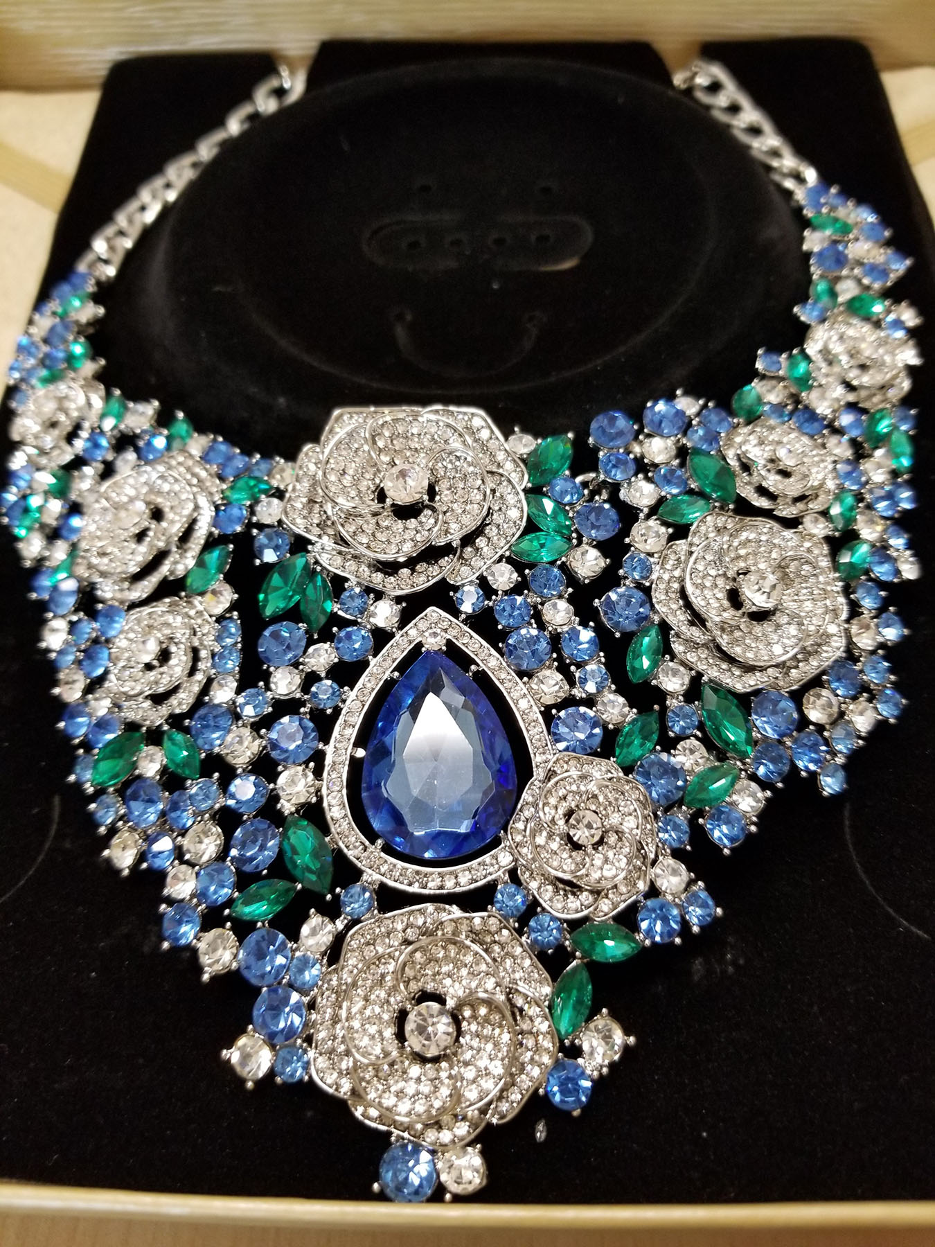 Multicolor Crystal Silver Flower Necklace