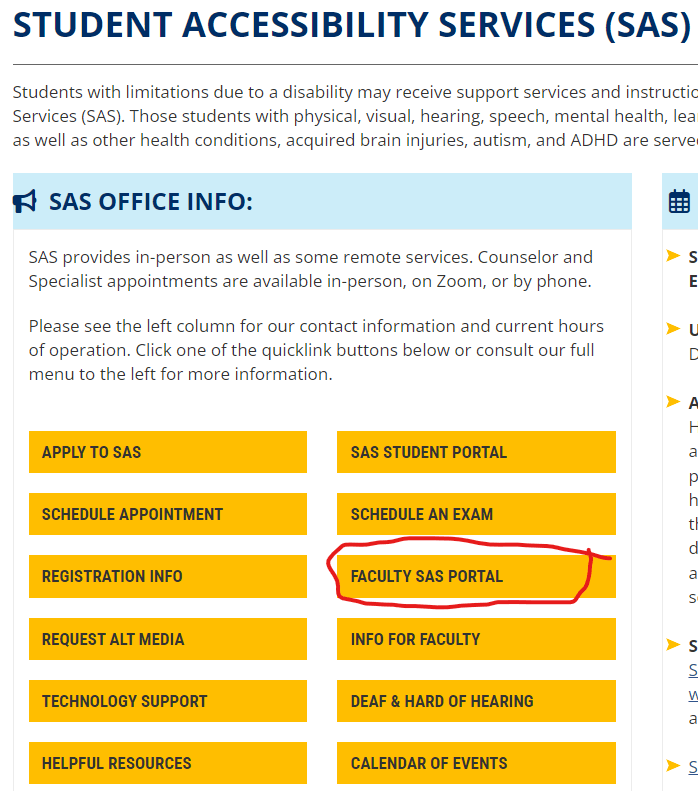 SAS Faculty Portal Screenshot of Clockwork faculty portal on SAS homepage