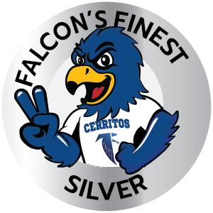 Falcon's Finest Gold pin with Franco Falcon in the middle with his arms crossed.