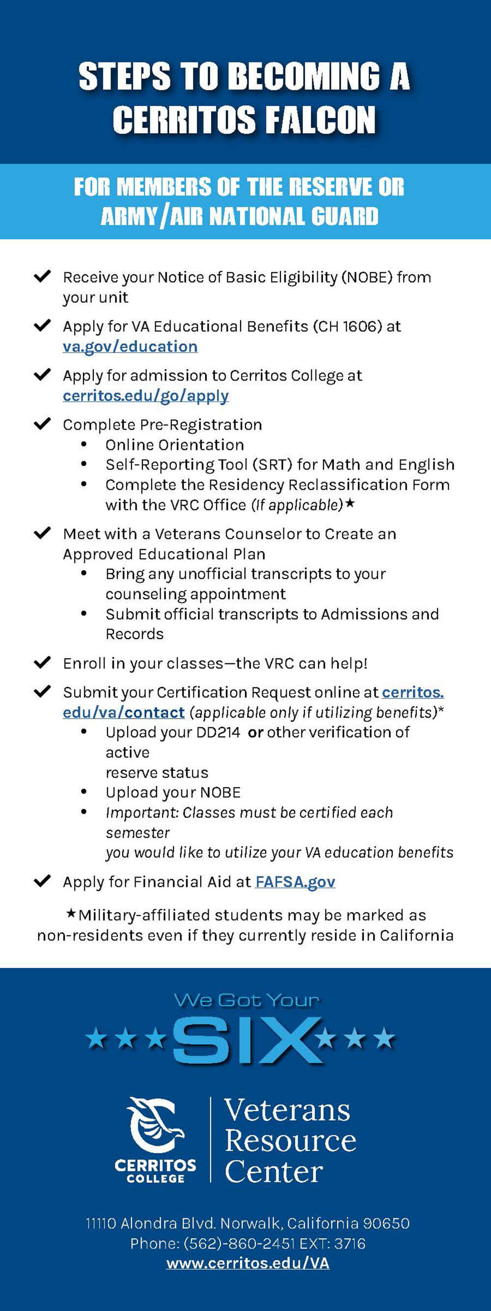 Steps to becoming a Cerritos Falcon for a Reservist