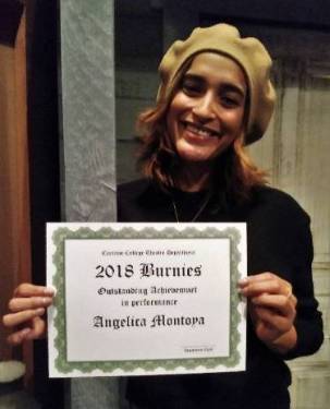 Angelica Montoya and her achievement certificate.