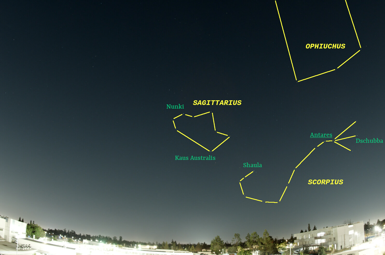 September sky looking south with stars and constellations labeled