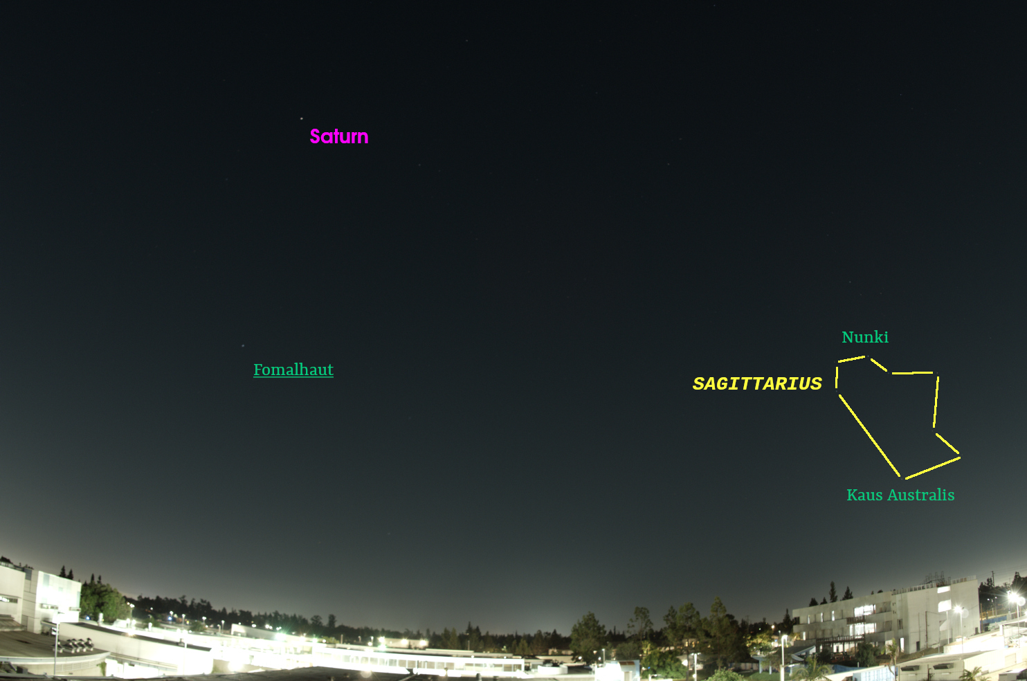 October sky looking south with stars and constellations labeled