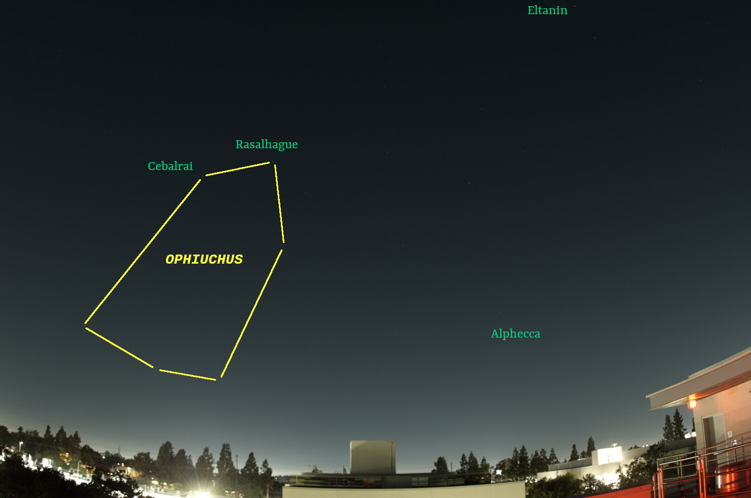 October sky looking west with stars and constellations labeled