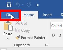 File menu in Microsoft Word