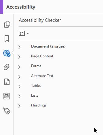 Accessibility report example in Adobe Acrobat Pro.