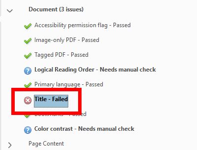 Adobe Acrobat Accessibilty Report - Title Failed